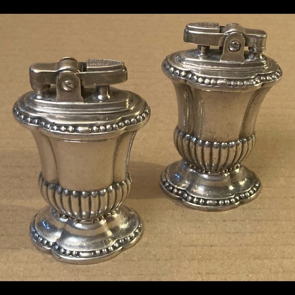Dining Vintage Silver Plate Pair Table Top Lighters 195s Perhaps